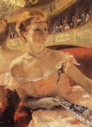 Mary Cassatt Woman with a Pearl Necklace in a Loge for an impressionist exhibition in 1879 USA oil painting artist